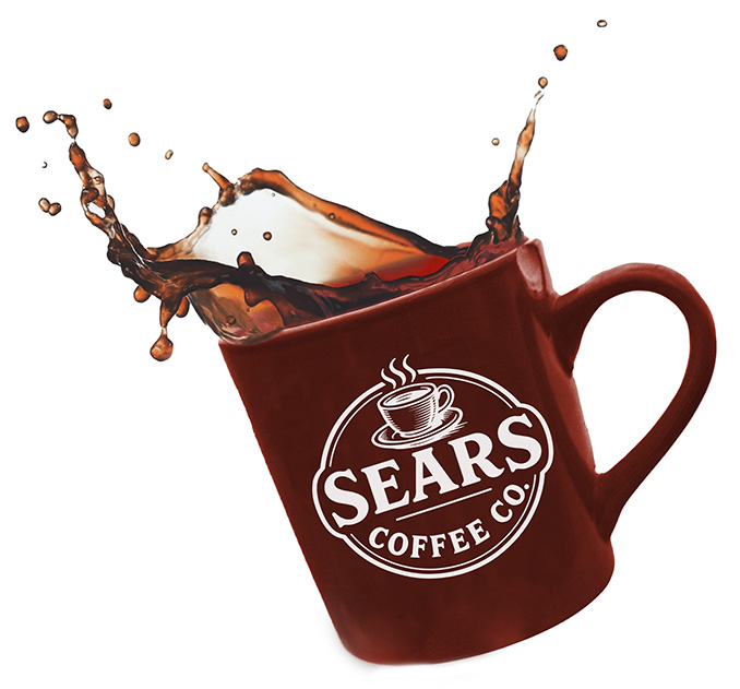 Sears Coffee Co Logo on a cup of coffee